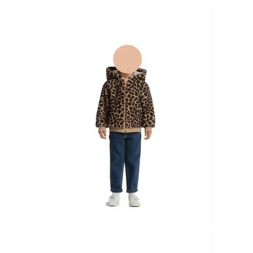 Little me Jacket Kids Size 4T Leopard Print Faux Fur Hooded Zip-Up Warm Cozy